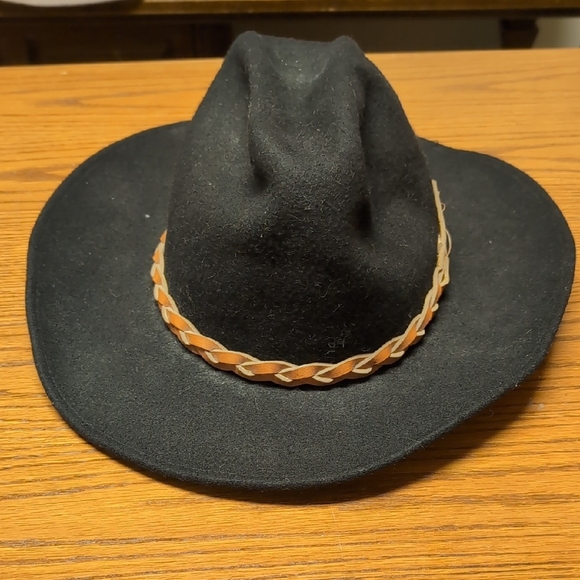 Other - Classic Black Western Hat with Braided Tan Band